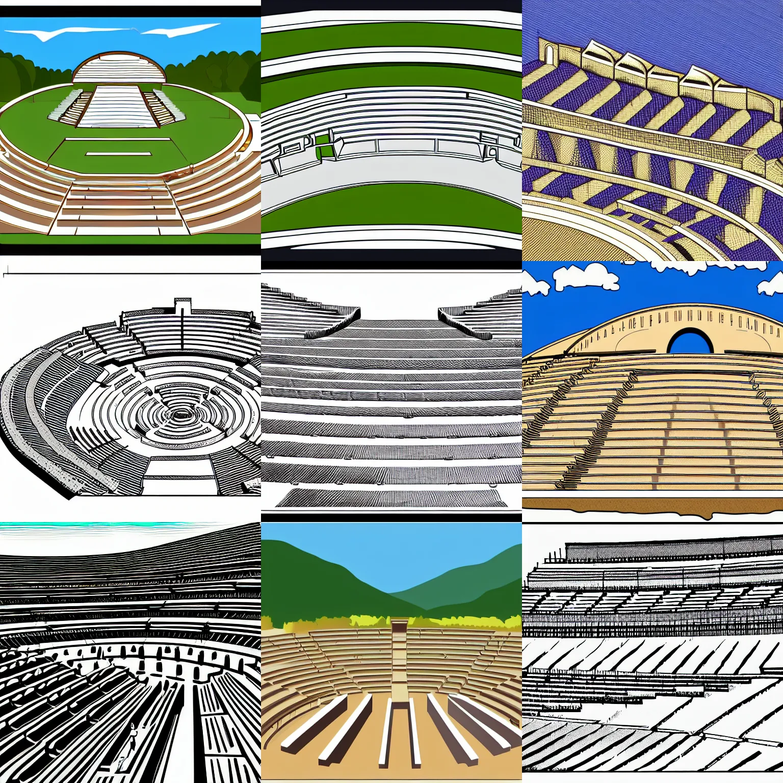 Prompt: a stephen biesty cross - section of ancient amphitheater, vector trace, wide shot, white background
