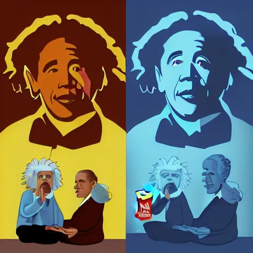 Prompt: Einstein and Obama doing meditation at McDonalds, ultra detailed, photorealistic, dramatic lighting