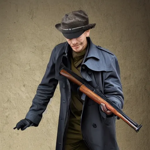 Prompt: dark trenchcoat sawn off shotgun