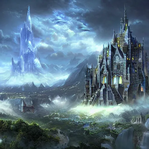 Prompt: beautiful grand sky castle, matte painting, concept art