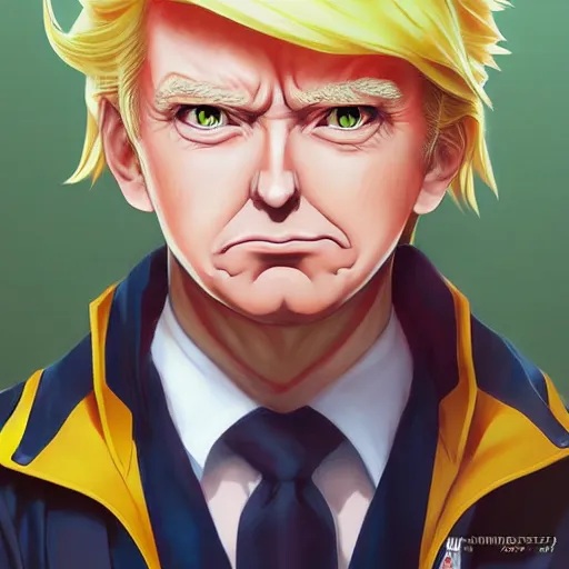 Image similar to anime portrait of Donald Trump as an anime girl by Stanley Artgerm Lau, WLOP, Rossdraws, James Jean, Andrei Riabovitchev, Marc Simonetti, and Sakimichan, trending on artstation