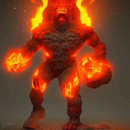 Image similar to The fire elemental stone golem made of large boulders, d&d art, fantasy, painted, 4k, high detail, sharp focus, artstation