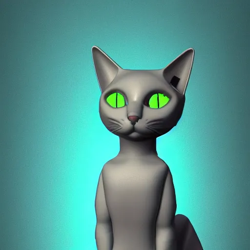 Image similar to a cybernetically enhanced cat, digital art, 3 d render, blender