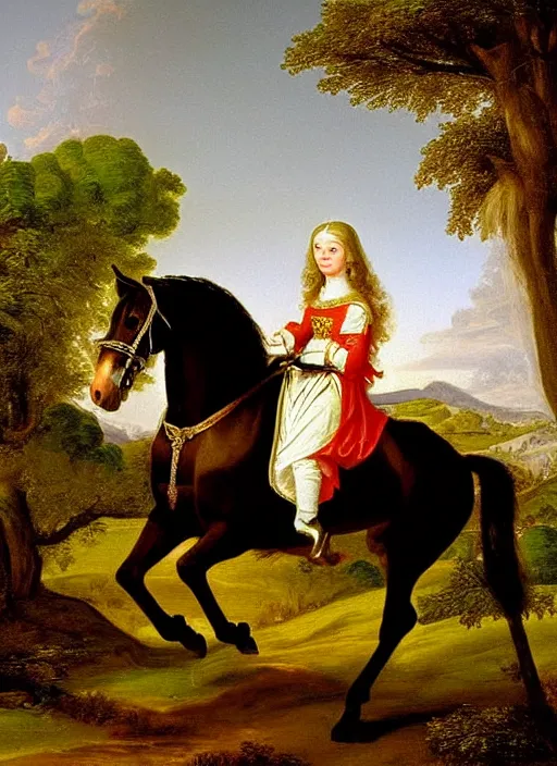 Image similar to princess on horse in god light, by asher brown durand, medieval art