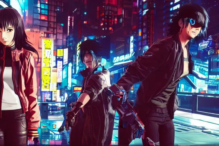 Image similar to anime cyberpunk 2077 anime series screenshot, perfect faces, fine details