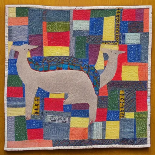 Prompt: folk art quilt with a capybara pattern, museum of modern art, new york