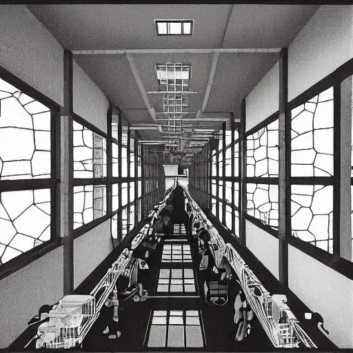 Image similar to scientific laboratory interior in the style of escher!!!!!!