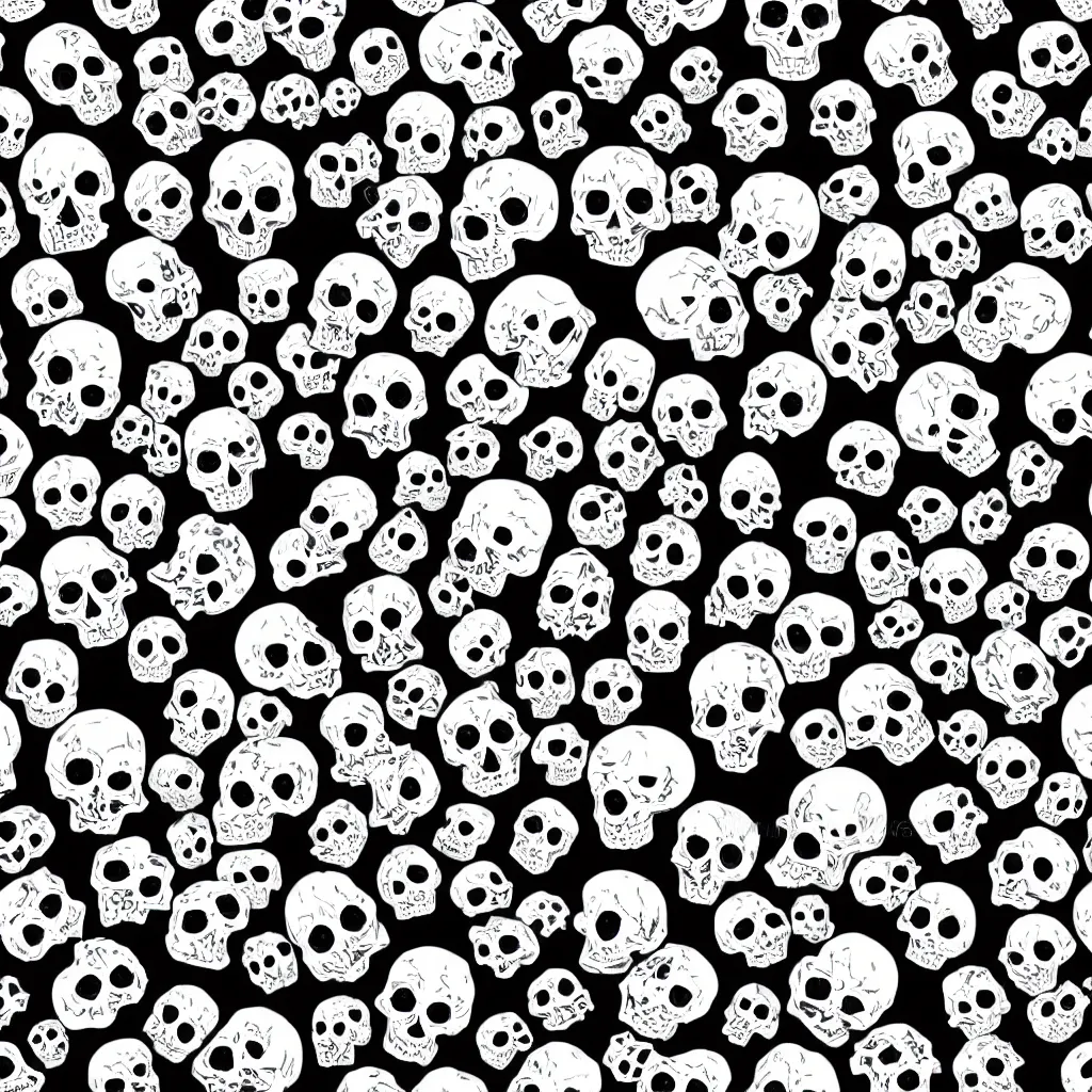 Image similar to seamless pattern showing skulls. black and white, drawing, white background, seamless, ornament.