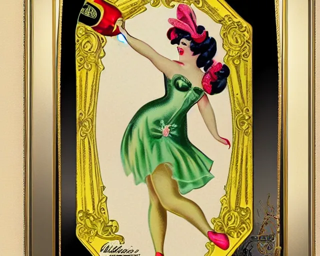 Prompt: vintage, melchizedek champagne bottle. cancan girl dancing, french, realistic, cheerful, belle epoque, absinthe robette