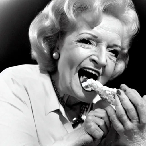 Prompt: betty white eating a hotdog on the moon