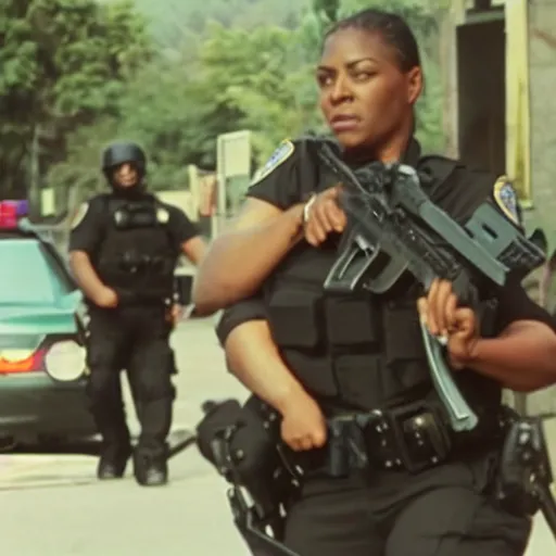 Image similar to a film still dawyne Johnson as police swat