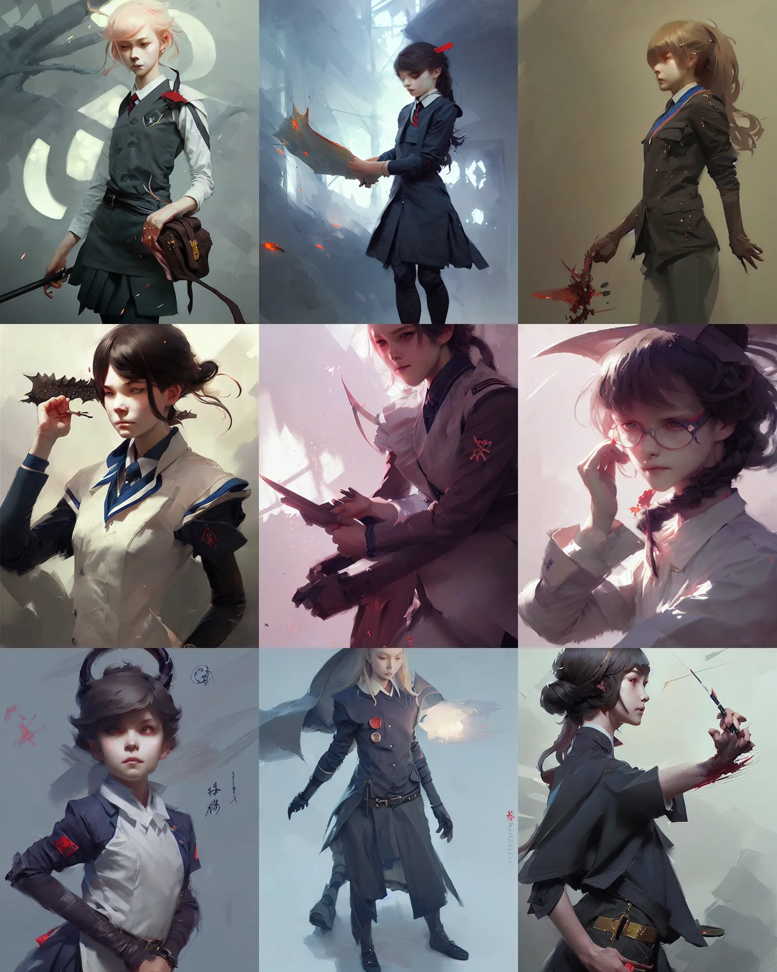 Prompt: strixhaven magic school cute attractive uniform, intricate, sharp focus, illustration, highly detailed, digital painting, concept art, matte, art by ruan jia and wlop and greg rutkowski, masterpiece