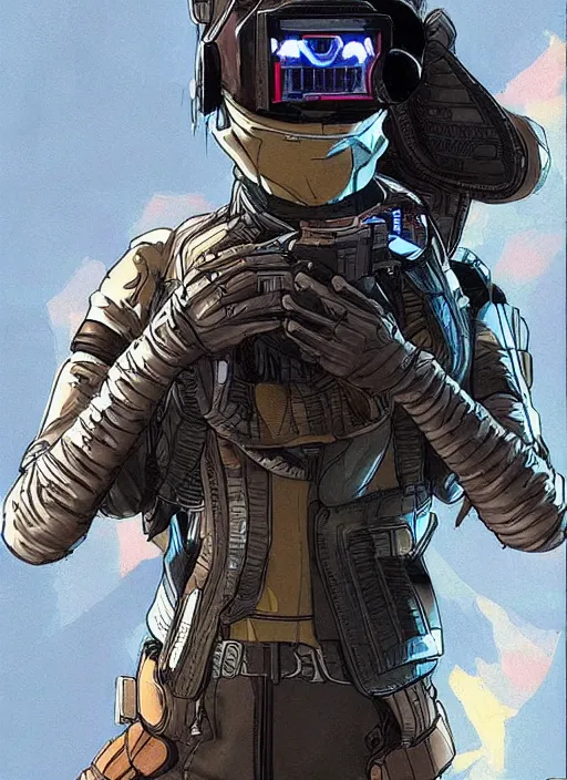 Image similar to apex legends cyberpunk spy in stealthsuit. concept art by james gurney and mœbius. gorgeous face.