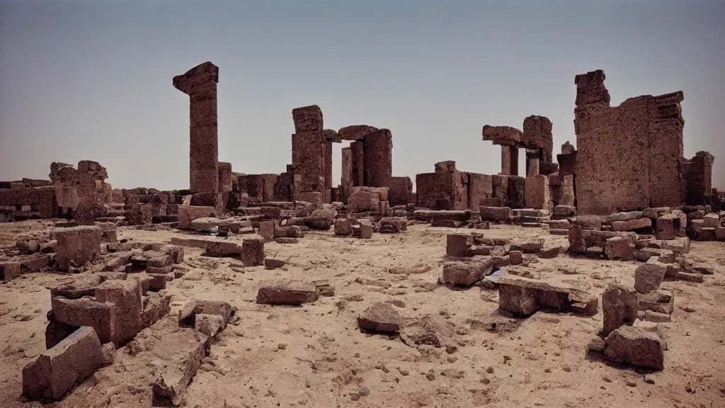 Image similar to surreal ancient ruins in the desert, photography by zhang kechun