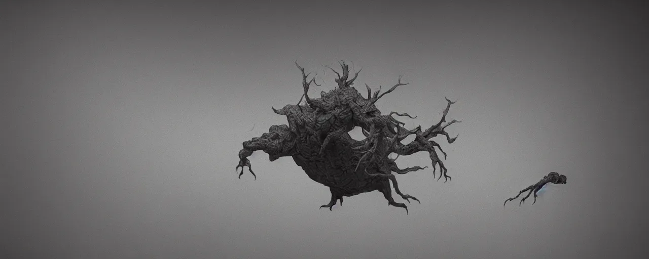 Image similar to a strange creature floats above the floor in the home room, film still from the movie directed by Denis Villeneuve with art direction by Zdzisław Beksiński, close up, telephoto lens, shallow depth of field, beautiful detailed intricate insanely detailed octane render, 8K artistic photography, photorealistic