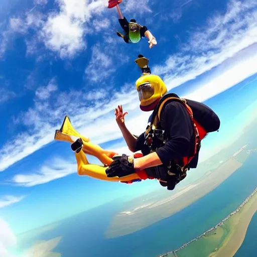 Prompt: GoPro pic of SpongeBob skydiving