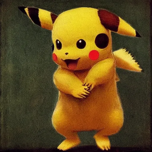 Image similar to realistic pikachu renaissance painting by leonardo da vinci