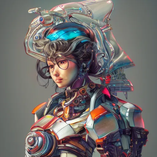 Image similar to studio portrait of lawful good colorful female holy mecha paladin absurdly beautiful, elegant, young sensual graceful woman, ultrafine hyperrealistic detailed face illustration by kim jung gi, irakli nadar, intricate linework, sharp focus, bright colors, matte, octopath traveler, final fantasy, unreal engine highly rendered, global illumination, radiant light, intricate environment