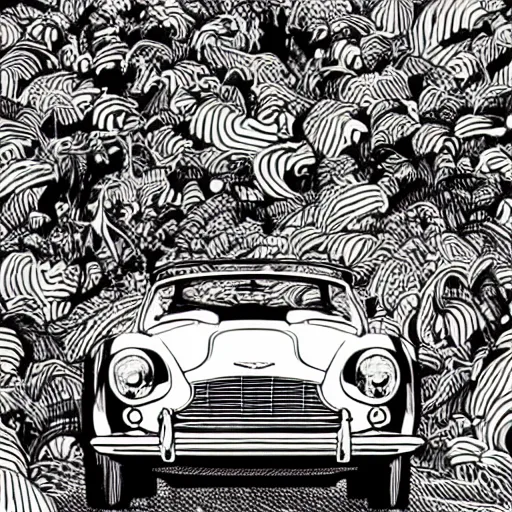 Prompt: colorful!!!!! mcbess illustration of a vintage aston martin