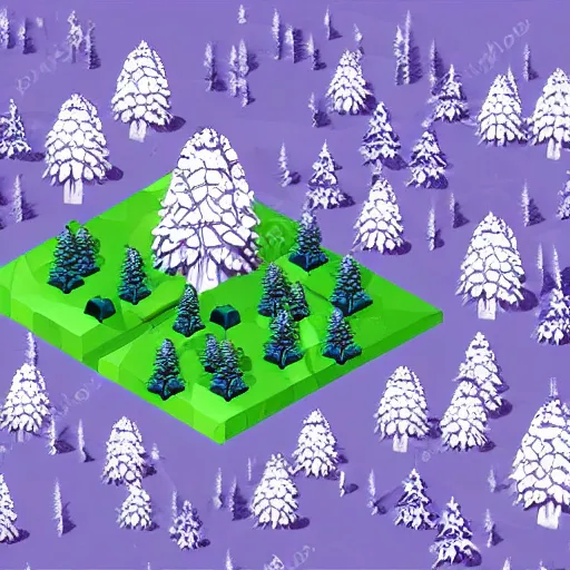 Image similar to isometric forest in winter, game art, fantastic