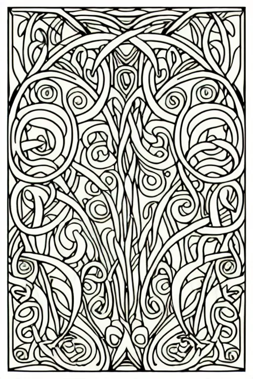 Image similar to vector images, art nouveau edge border designs, smooth lines, strong outline, coloring book outline, vines