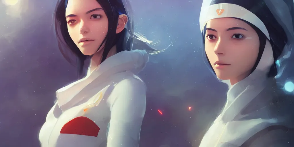 Prompt: Young Himalayan woman, somber white eyes, long ashy hair, gentle lighting, piloting a small space shuttle, futuristic, dim lighting, digital art by Makoto Shinkai ilya kuvshinov and Wojtek Fus, digital art, concept art,