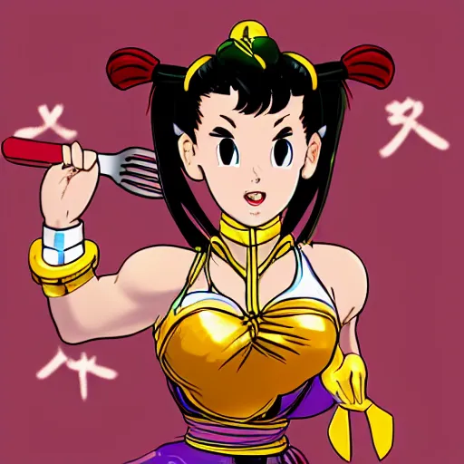 Prompt: chun li eating pasta