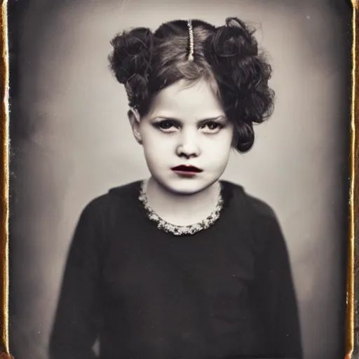 Image similar to tintype of a girl with black goat mask, hyperrealistic, 8 k
