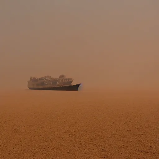 Image similar to a ship in the middle of the desert, sand storm.