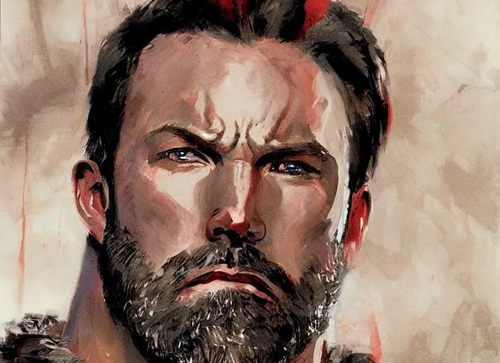 Image similar to a highly detailed beautiful portrait of ben affleck as as kratos, by gregory manchess, james gurney, james jean