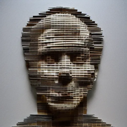 Image similar to a photograph of a man made entirely of paper