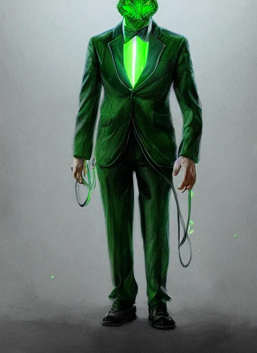 Prompt: a highly detailed illustration of bald old man wearing suit with green glowing eyes, dramatic standing pose, intricate, elegant, highly detailed, centered, digital painting, artstation, concept art, smooth, sharp focus, league of legends concept art, wlop.