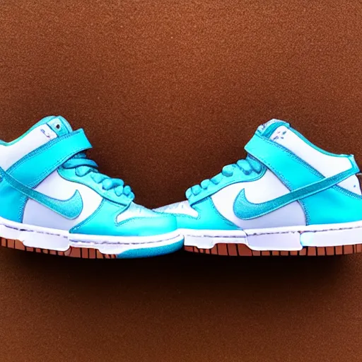 Image similar to a pair of nike dunk baby blue and white