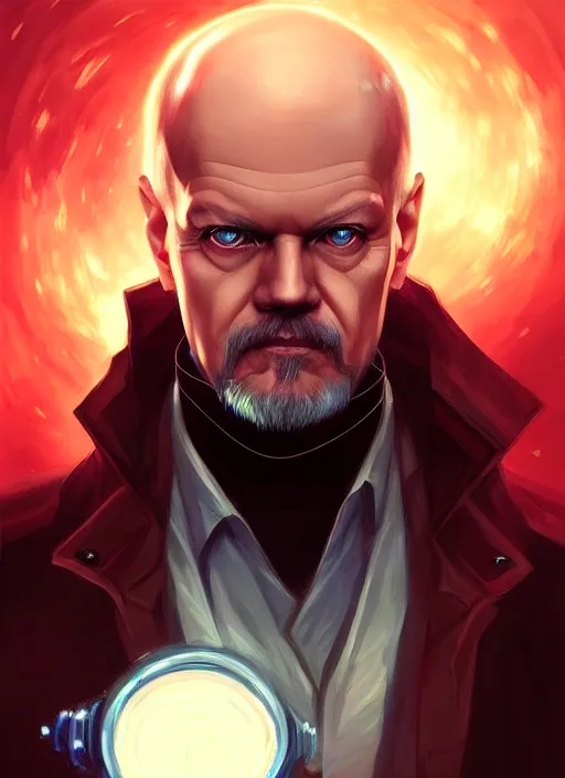 Image similar to « a portrait o cyberpunk vladimir lenin, glowing eyes, a digital painting by charlie bowater, featured on cgsociety, fantasy art, behance hd, wiccan, artstation hd »