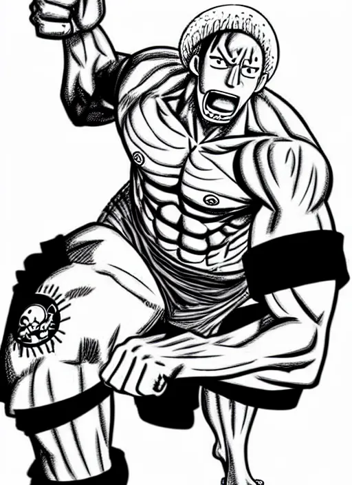 Image similar to dwayne johnson as character in one piece manga, sketch by eiichiro oda