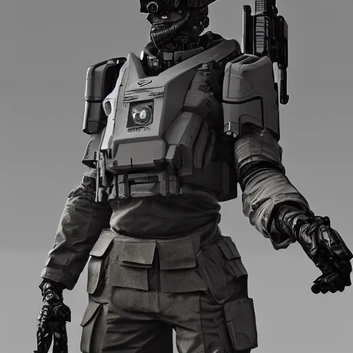 Image similar to 8 k, a hyper realistic space soldier, special forces, tactical gear, mecha, sci - fi, top teir artstation, dark fantasy, highly detailed, unreal engine, autodesk maya, zbrush,