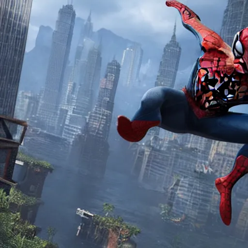 Image similar to spiderman in uncharted 4