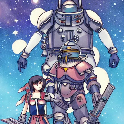 Prompt: space marines, magical girl, studio ghibli, pulp science fiction illustration