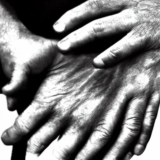 Prompt: a photo of a mans hands, photorealistic