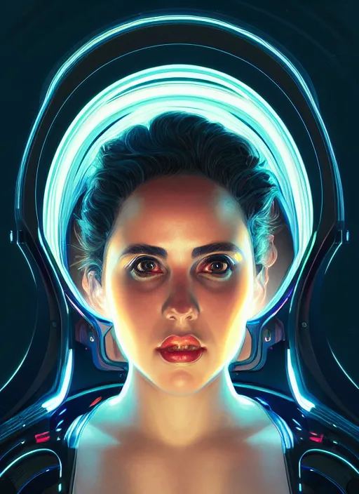 Image similar to symmetry portrait of poly styrene, sci - fi, tech wear, glowing lights intricate, elegant, highly detailed, digital painting, artstation, concept art, smooth, sharp focus, illustration, art by artgerm and greg rutkowski and alphonse mucha