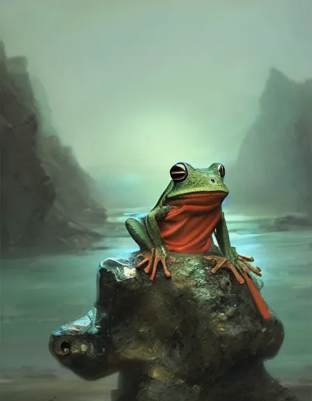 Image similar to a Jesus frog by Ruan Jia, oil on canvas, artstation, dramatic scenery, masterpiece, aesthetic