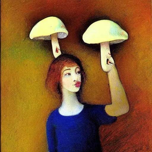 Image similar to girl mushroom style by odilon redon