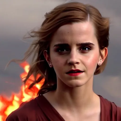 Image similar to Emma Watson Fire Godess, Epic pyrotechnics, 8k UHD, Epic lighting