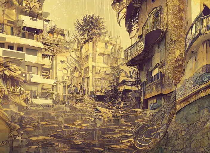 Image similar to art nouveau favela, underwater environment, scenery, professional, award - winning, trending on artstation, hyper detailed, realistic, beautiful, emotional, shiny, golden, picture