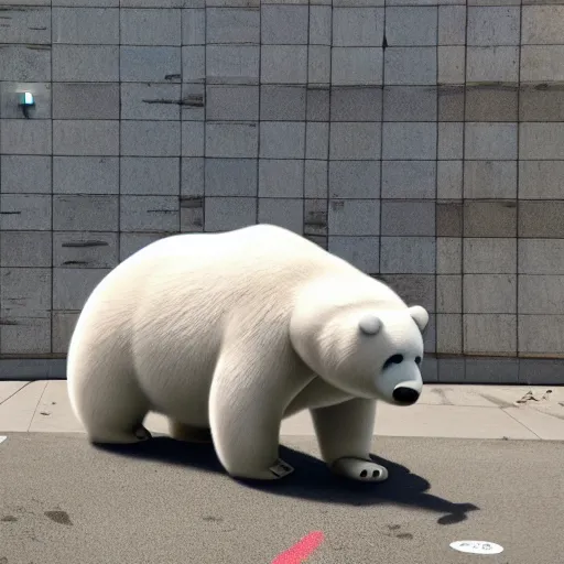 Image similar to ice bear from we bare bears in san fransisco, 8 k
