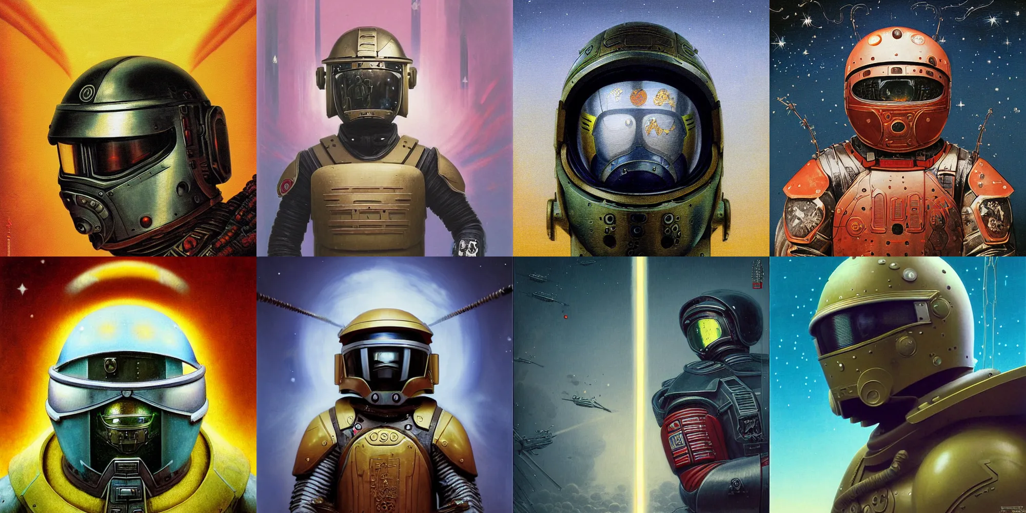 Prompt: a detailed portrait painting of a matryoshka bounty hunter in combat armour and visor. cinematic sci-fi poster. Flight suit and wires, accurate anatomy. Samurai influence, fencing armour. portrait symmetrical and science fiction theme with lightning, aurora lighting. clouds and stars. Futurism by beksinski carl spitzweg moebius and tuomas korpi. baroque elements. baroque element. intricate artwork by caravaggio. Oil painting. Trending on artstation. 8k