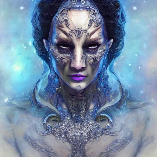 Image similar to a WLOP 3d render of Very very very very highly detailed beautiful mystic portrait of a phantom warrior with galaxy, tattoos by Anton Pieck, intricate, extremely detailed, digital painting, artstation, concept art, smooth, sharp focus, illustration, intimidating lighting, incredible art,