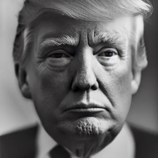 Prompt: photo of Donald Trump by Diane Arbus, extreme closeup, black and white, high contrast, Rolleiflex, 55mm f/4 lens