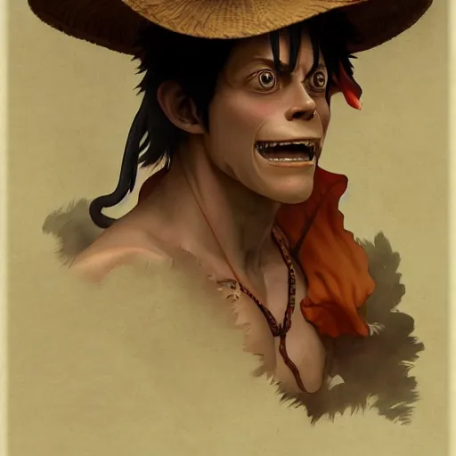 Image similar to Monkey D. Luffy as a renaissance artist, amazing, intricate, highly detailed, digital painting, artstation, concept art, sharp focus, illustration, in the style of greg rutkowski and alphonse mucha