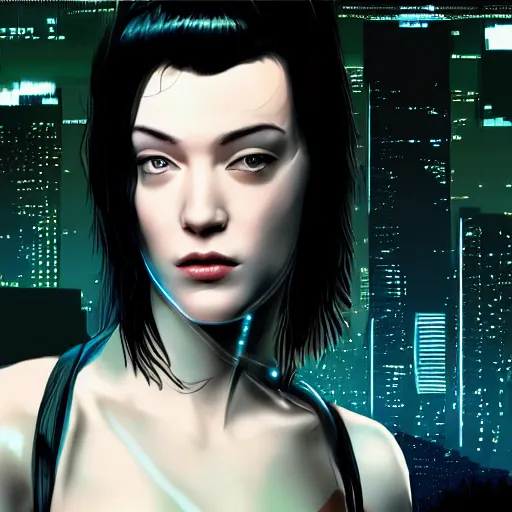 Prompt: stoya in cyberpunk style digital art very detailed 4 k detailed super realistic